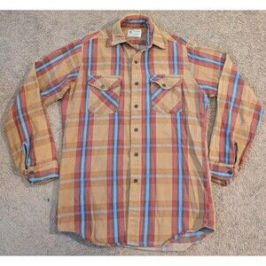 Vintage 1950's ALASKAN Western Brown Blue Plaid Flannel Shirt Men's Large